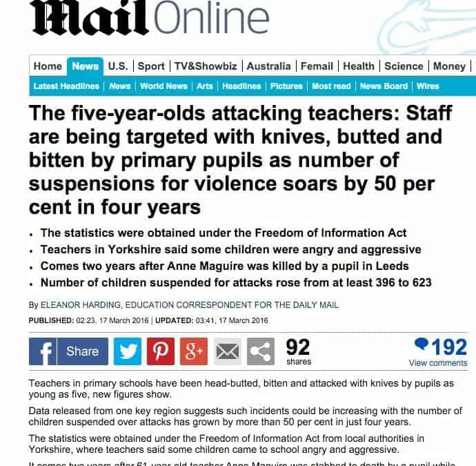 Teachers headbutted and bitten by children as young as five.